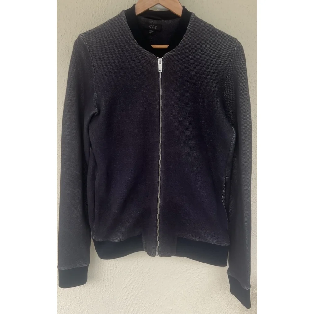 COS Mens Two Tone Gray Textured Cotton Zip Jacket Small Minimalist Casual Modern